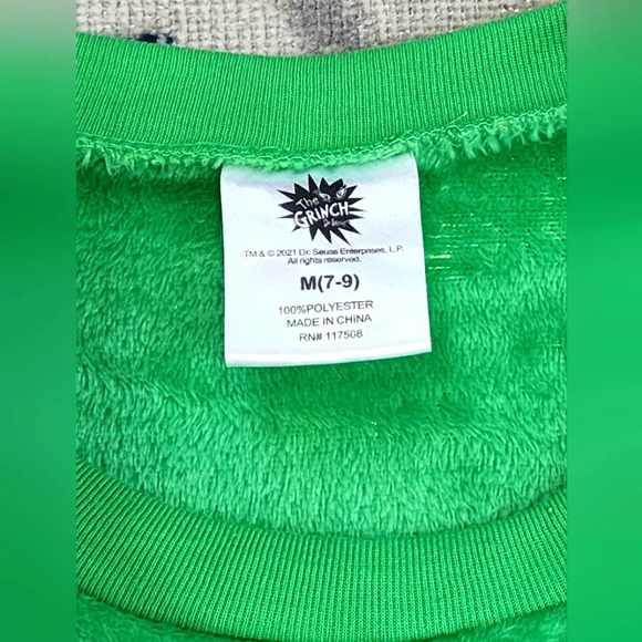 The Grinch Kid's Green Fleece Winter Warm Pullover Top Warm Shirt, sz M (7-9) - Picture 5 of 13